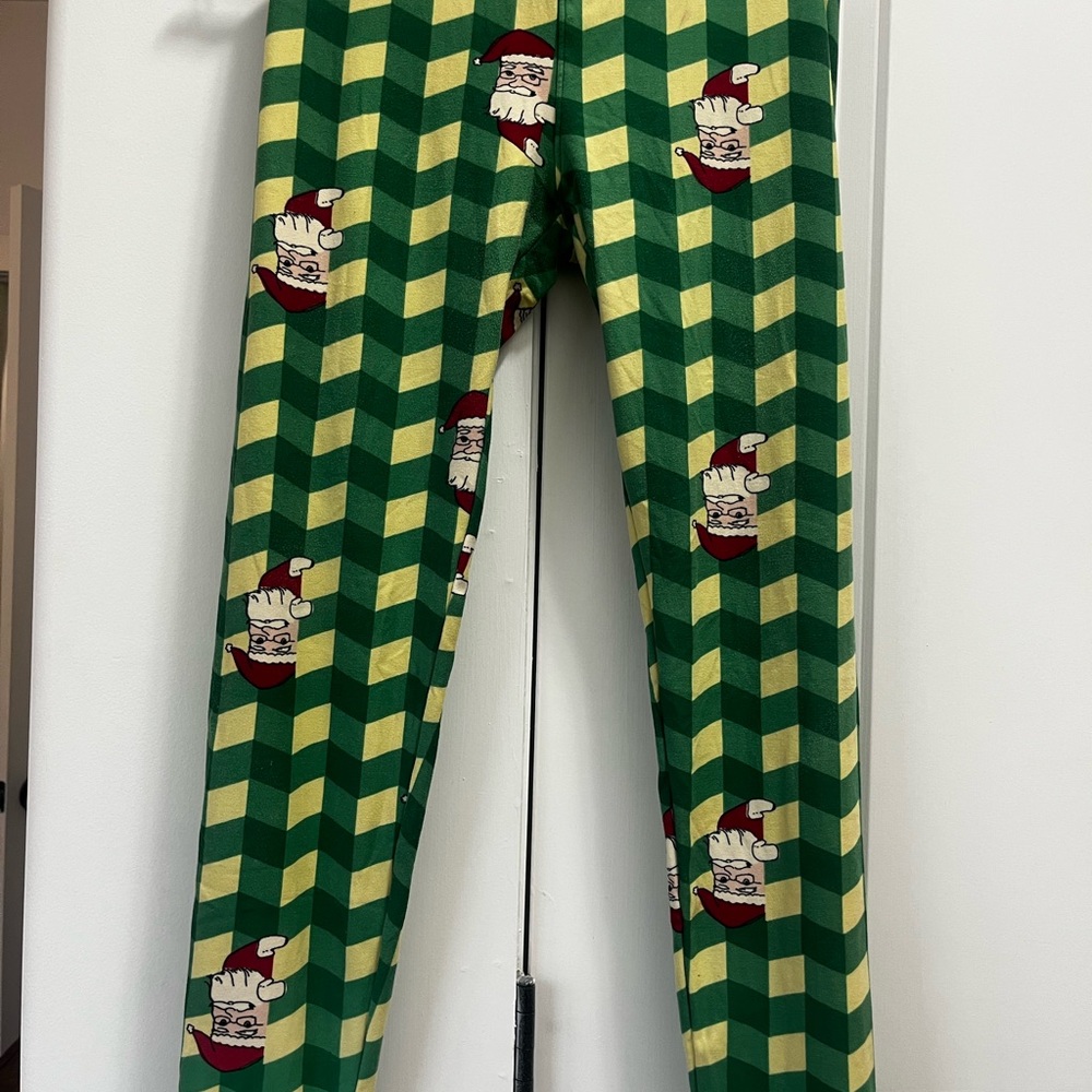 Festive and SOFT Green and Yellow Santa Leggings